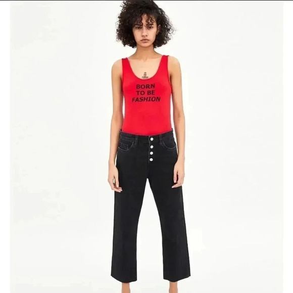 Zara Tops - Zara Red & Black Born to be fashion bodysuit